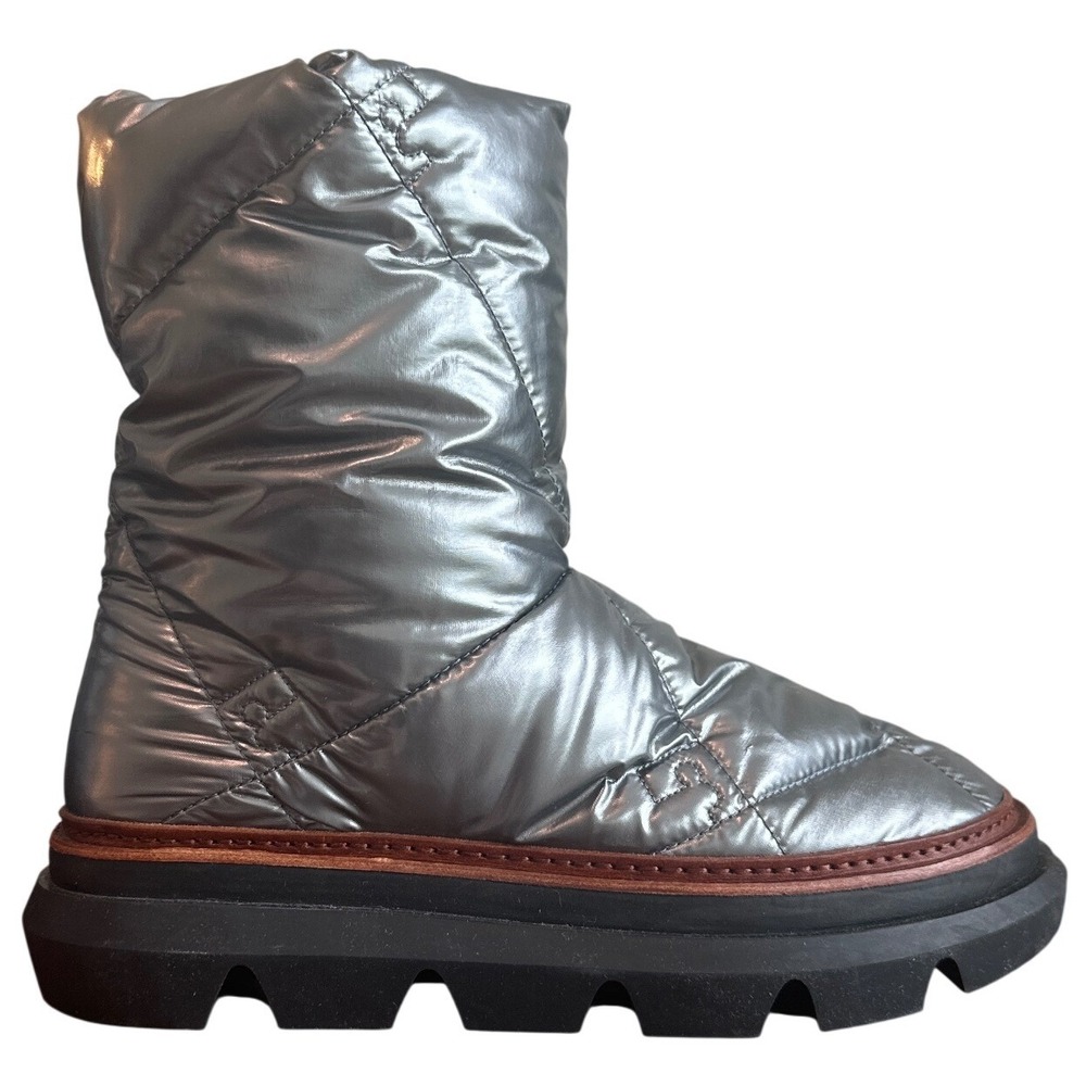 Tory Burch Sleeping Bag Puffer Boots Metallic Silver Lug Sole 8.5